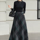 Xiaolizi Dark Plaid Wool Maxi Skirt for Women – Handmade A-Line Winter Swing Skirt 6606
