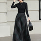 Xiaolizi Dark Plaid Wool Maxi Skirt for Women – Handmade A-Line Winter Swing Skirt 6606