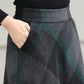 Xiaolizi Dark Plaid Wool Maxi Skirt for Women – Handmade A-Line Winter Swing Skirt 6606