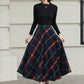 Xiaolizi Plaid Wool Midi Skirt for Women – Handmade A-Line Winter Mid-Length Skirt 6607