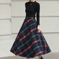 Xiaolizi Plaid Wool Midi Skirt for Women – Handmade A-Line Winter Mid-Length Skirt 6607