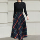 Xiaolizi Plaid Wool Midi Skirt for Women – Handmade A-Line Winter Mid-Length Skirt 6607
