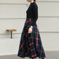 Xiaolizi Plaid Wool Midi Skirt for Women – Handmade A-Line Winter Mid-Length Skirt 6607