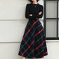 Xiaolizi Plaid Wool Midi Skirt for Women – Handmade A-Line Winter Mid-Length Skirt 6607