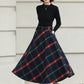 Xiaolizi Plaid Wool Midi Skirt for Women – Handmade A-Line Winter Mid-Length Skirt 6607