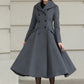 Xiaolizi Gray Hooded Wool Coat for Women – Handmade A-Line Double-Breasted Winter Coat 6609