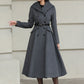 Xiaolizi Gray Hooded Wool Coat for Women – Handmade A-Line Double-Breasted Winter Coat 6609