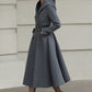 Xiaolizi Gray Hooded Wool Coat for Women – Handmade A-Line Double-Breasted Winter Coat 6609