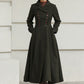 Xiaolizi Olive Green Handmade Wool Coat – Vintage A-Line Double Breasted Winter Coat 6611