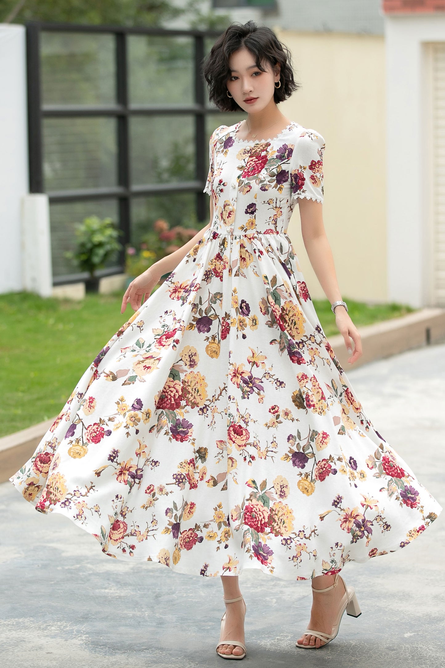 Family Gatherings dress, Floral Linen maxi dress 6045