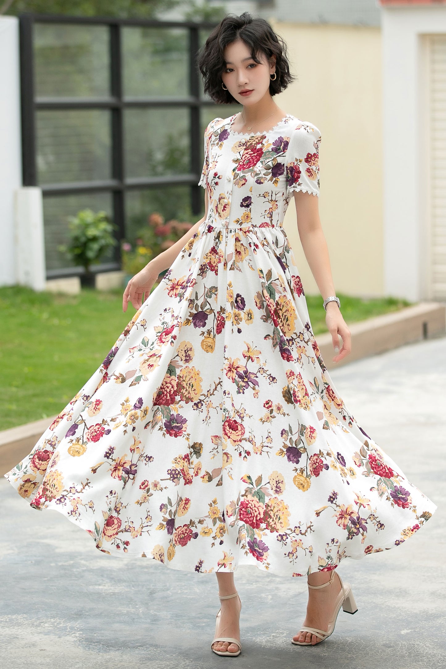 Family Gatherings dress, Floral Linen maxi dress 6045