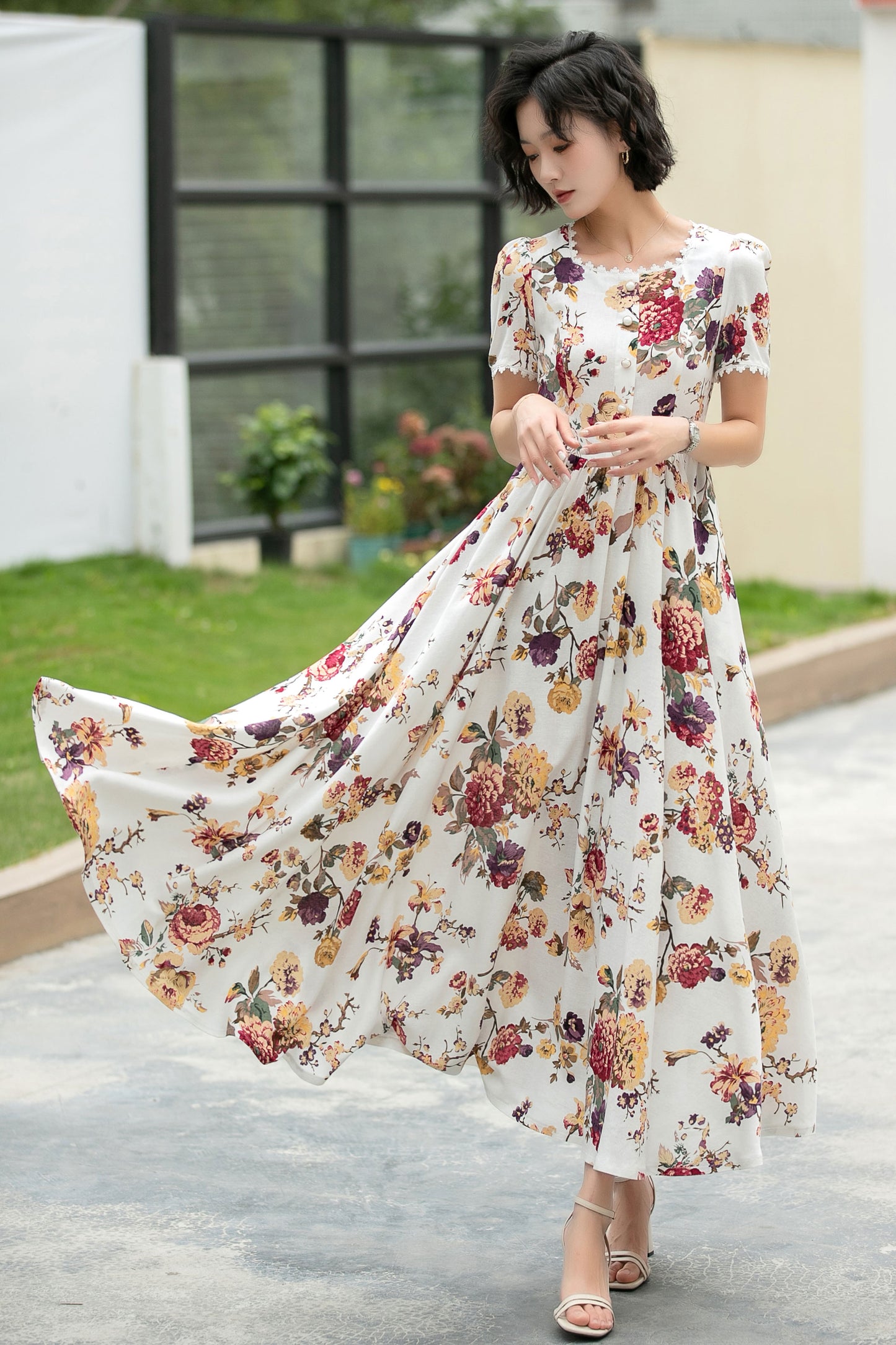 Family Gatherings dress, Floral Linen maxi dress 6045