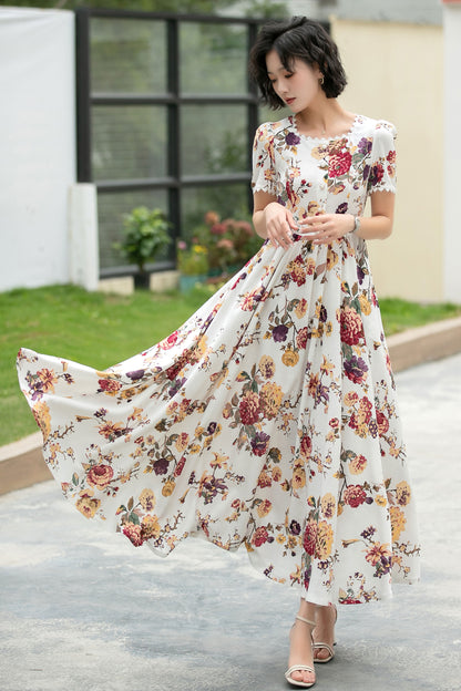 Family Gatherings dress, Floral Linen maxi dress 6045 -S #CK2500489