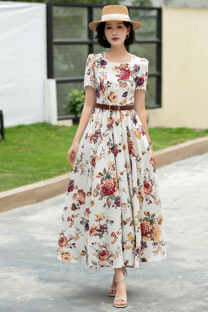 Family Gatherings dress, Floral Linen maxi dress 6045 -S #CK2500489