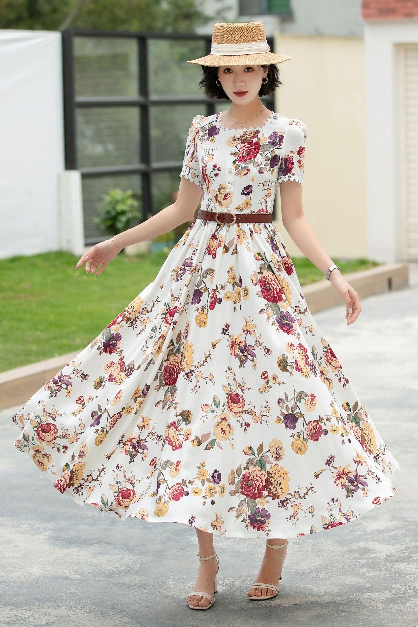 Family Gatherings dress, Floral Linen maxi dress 6045