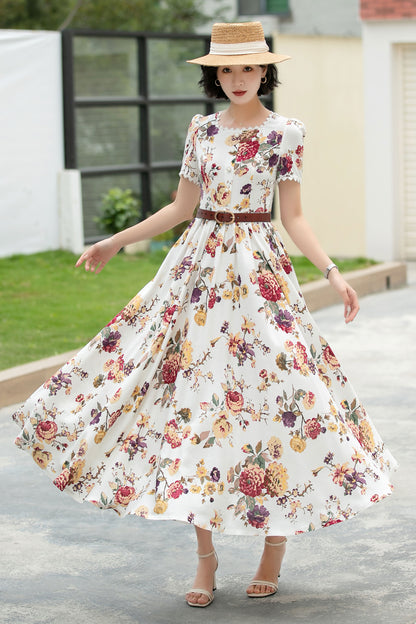 Family Gatherings dress, Floral Linen maxi dress 6045 -S #CK2500489