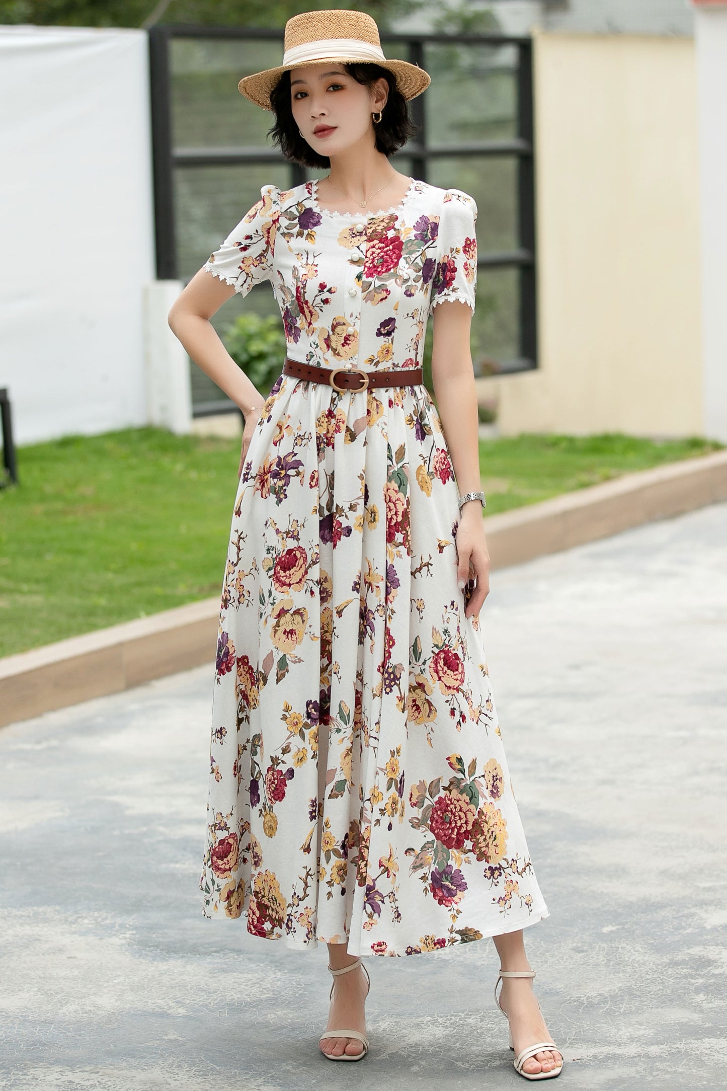Family Gatherings dress, Floral Linen maxi dress 6045
