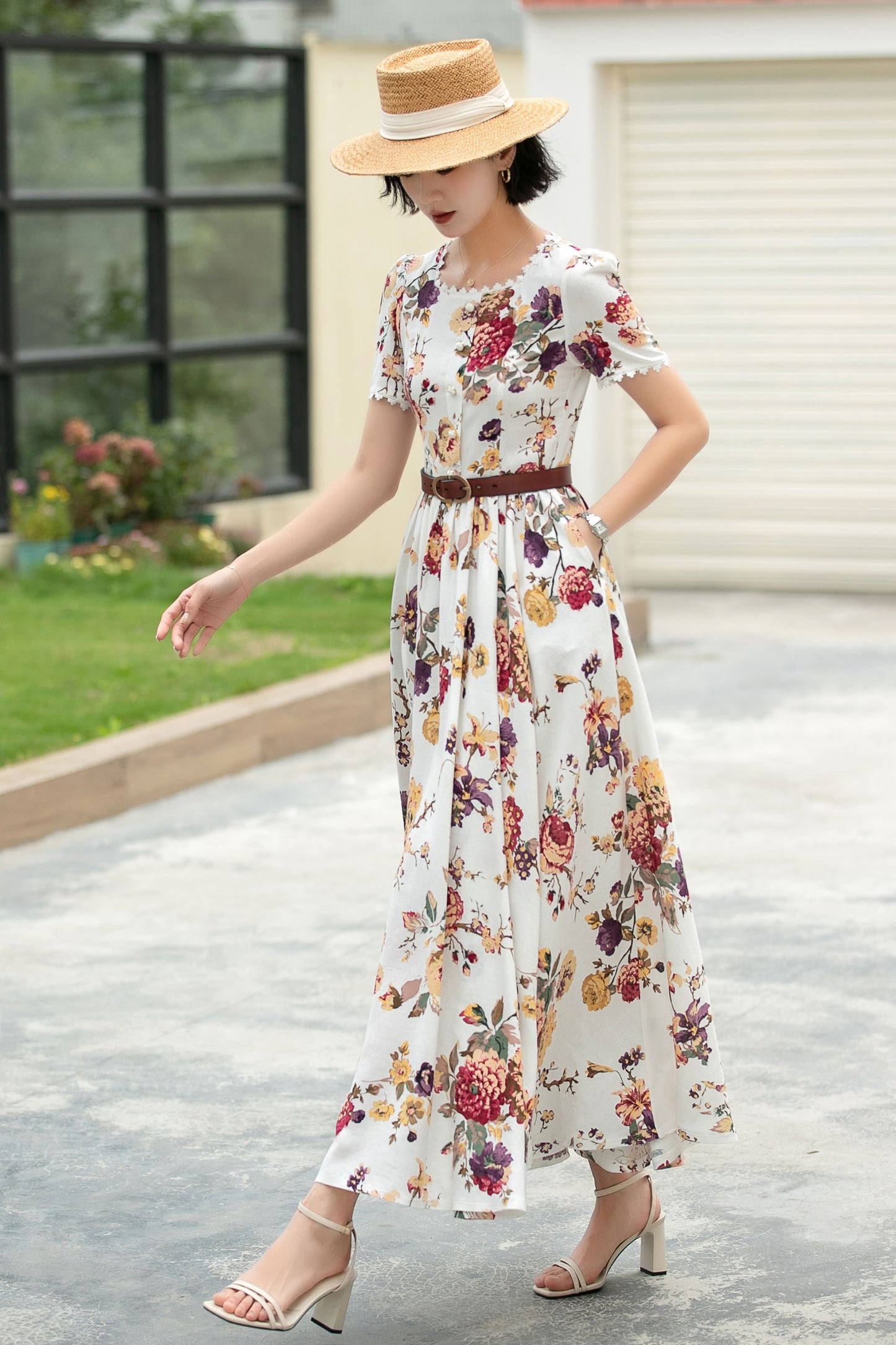 Family Gatherings dress, Floral Linen maxi dress 6045
