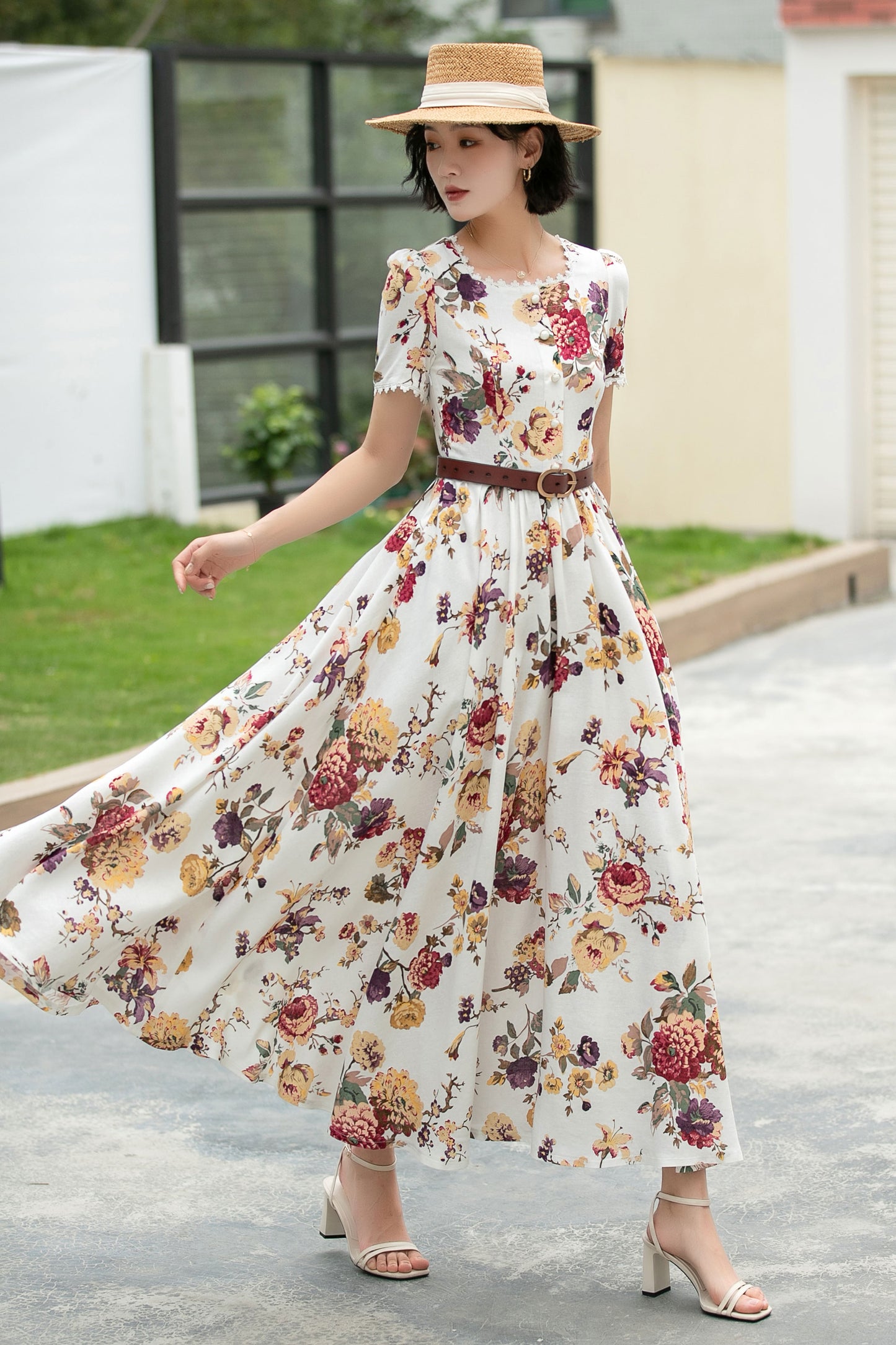Family Gatherings dress, Floral Linen maxi dress 6045