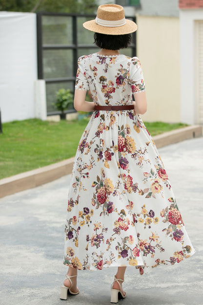 Family Gatherings dress, Floral Linen maxi dress 6045 -S #CK2500489