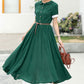 Green midi summer linen shirt dress 6048