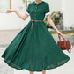 Green midi summer linen shirt dress 6048