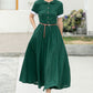 Green midi summer linen shirt dress 6048