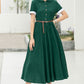 Green midi summer linen shirt dress 6048