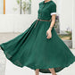 Green midi summer linen shirt dress 6048