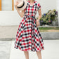Plaid shirt linen Women Midi summer dress 6046