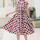 Plaid shirt linen Women Midi summer dress 6046