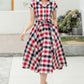 Plaid shirt linen Women Midi summer dress 6046