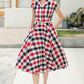 Plaid shirt linen Women Midi summer dress 6046