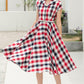 Plaid shirt linen Women Midi summer dress 6046