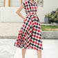 Plaid shirt linen Women Midi summer dress 6046