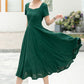 Family Gathering Linen Green Midi Women Dress 6051