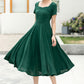 Family Gathering Linen Green Midi Women Dress 6051