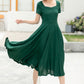 Family Gathering Linen Green Midi Women Dress 6051