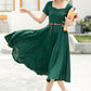 Family Gathering Linen Green Midi Women Dress 6051