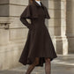 Brown Wool Coat – Vintage Winter Cape Overcoat with High-Low Hem 6548
