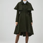 Army Green Wool Coat – Vintage Winter Cape Overcoat with High-Low Hem 6549