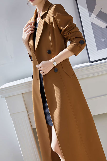 Spring maxi long trench coat women 4600