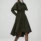 Army Green Wool Coat – Vintage Winter Cape Overcoat with High-Low Hem 6549