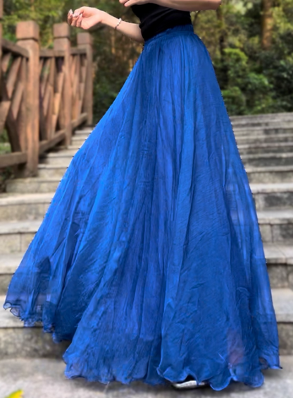 Summer swing long chiffon skirt women 6183- navy blue