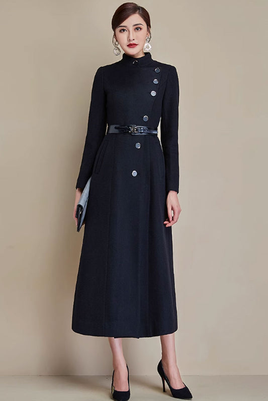 Black womens Winter Warm Wool Coat 4687