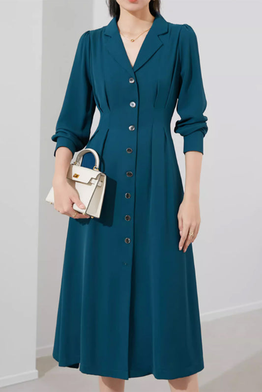 Button up long sleeves spring dresses women 4878