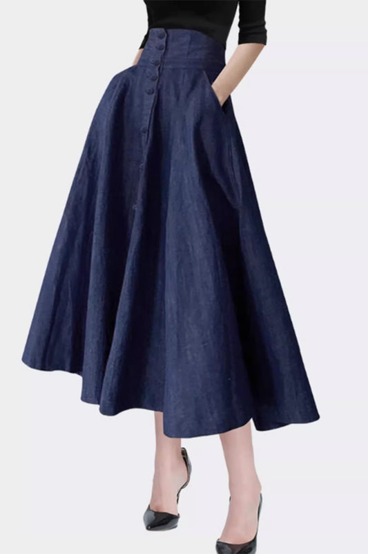 Elegant Navy Blue A-Line Skirt 4875