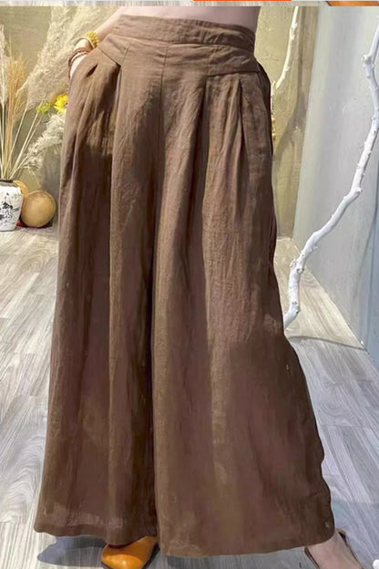 High waist wide leg linen pants women 4361