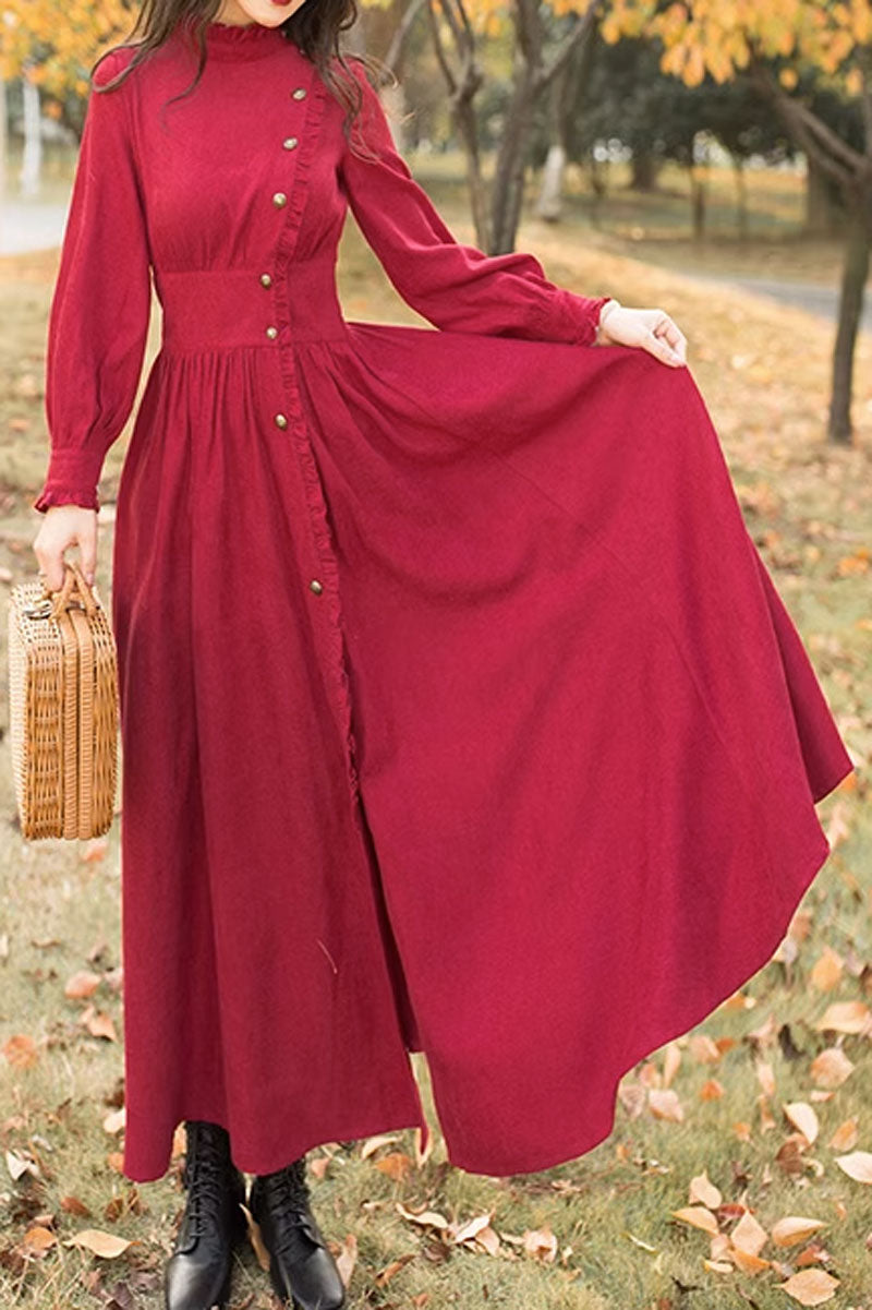 Maxi corduroy autumn dress women 4479