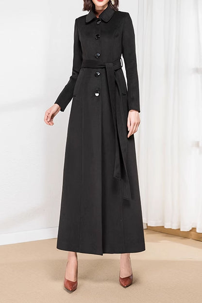 Black long winter buttoned coat 4592